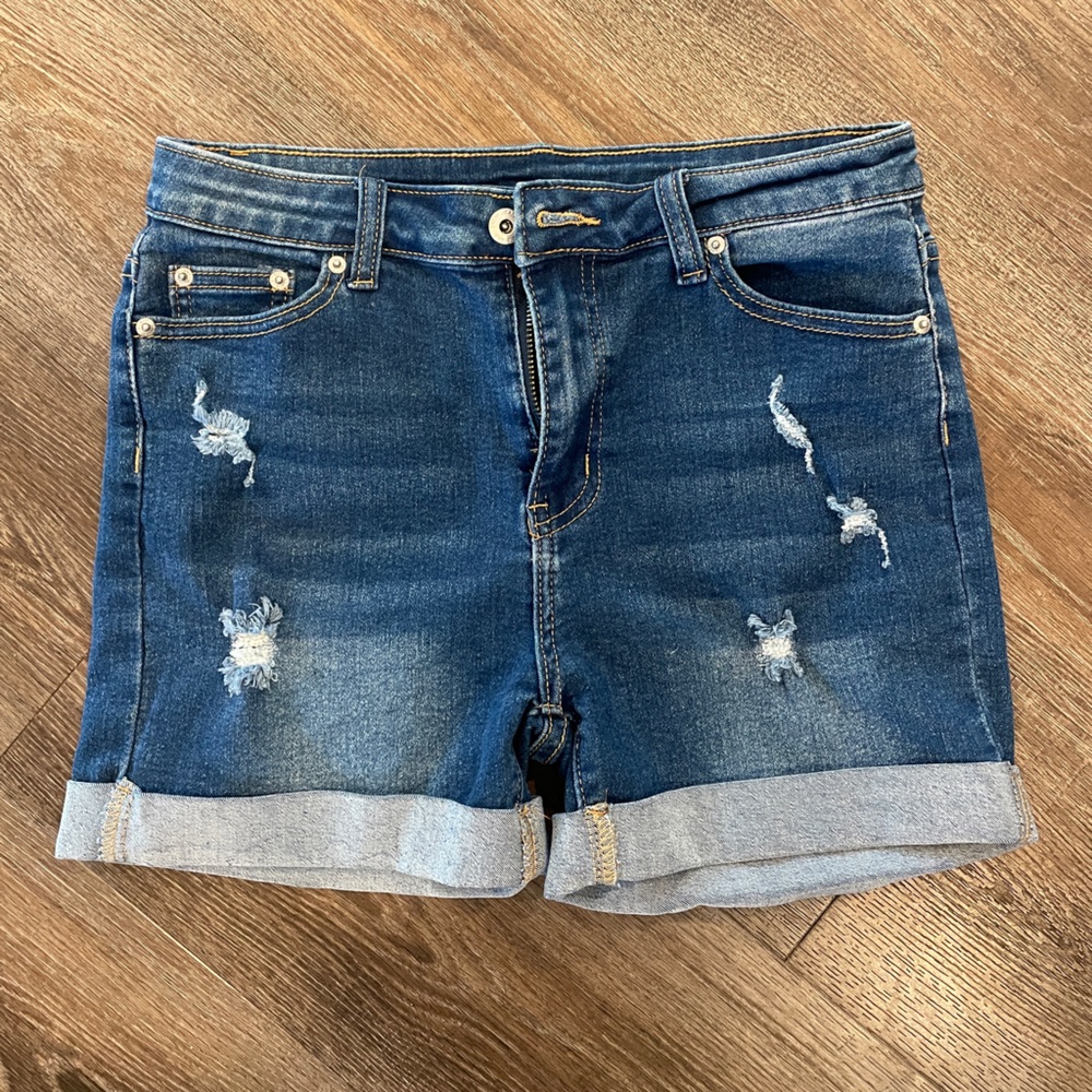 SHEIN Blue Jean Shorts Distressed Cuffed Hem